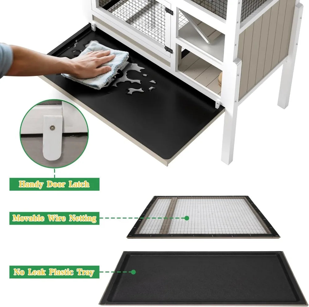 Three Story Wooden Small Animal Cage With Stand And Ramps