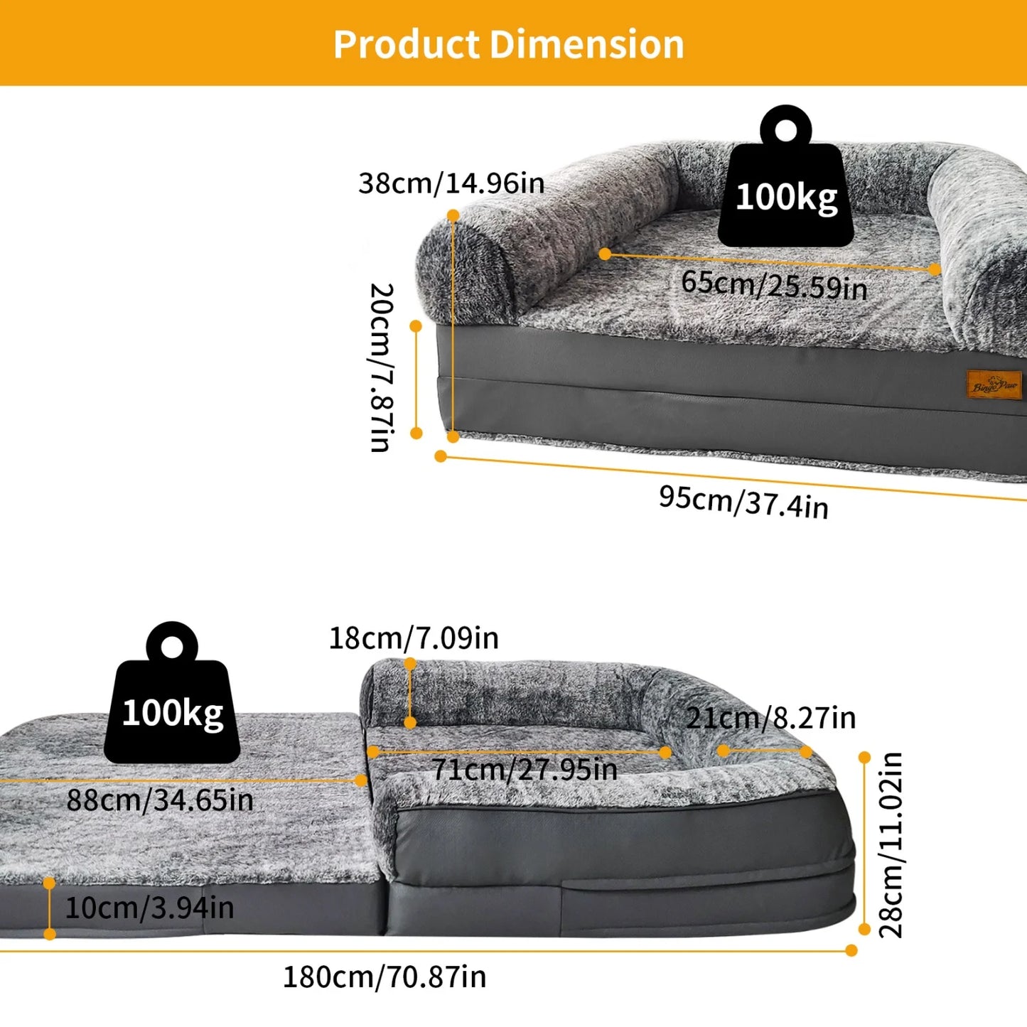 BINGOPAW Foldable Orthopedic Dog Bed With Plush Cushion And Bolster
