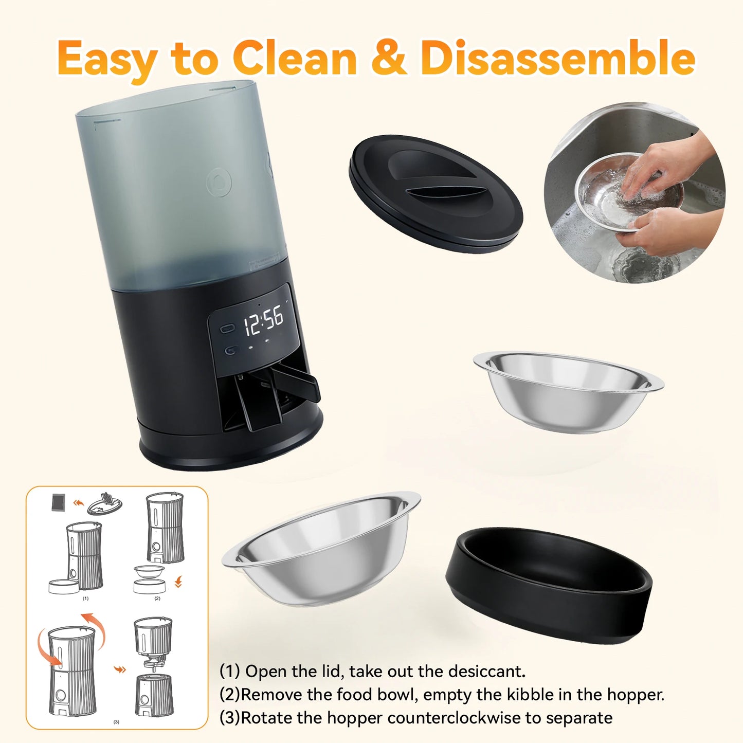Automatic Cat Feeder With Stainless Bowls And Digital Timer