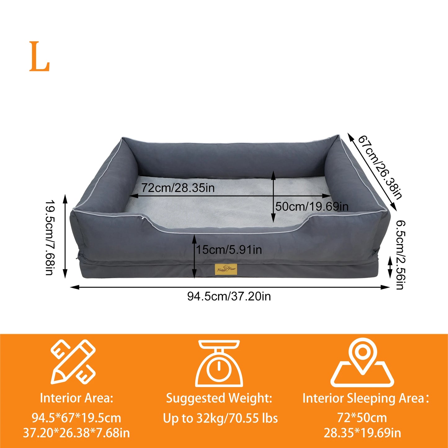 BINGOPAW Orthopedic Dog Bed With Waterproof Lining And Removable Cover