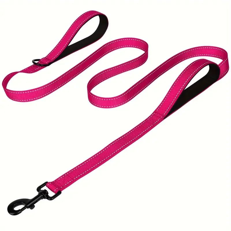Double Handle Dog Leash With Reflective Strips For Night Safety