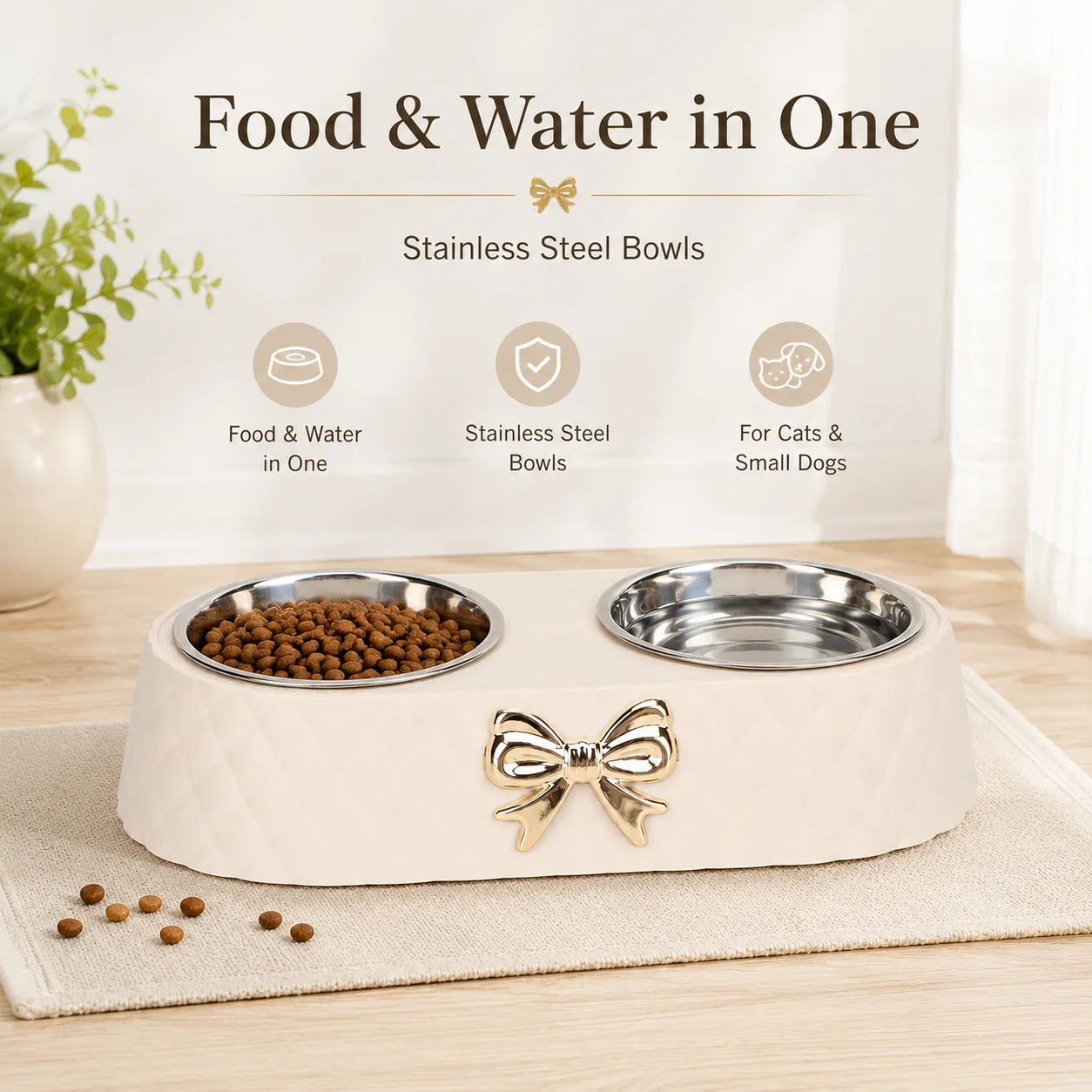Double Stainless Steel Pet Bowl Set For Cats And Small Dogs With Anti-Slip Base