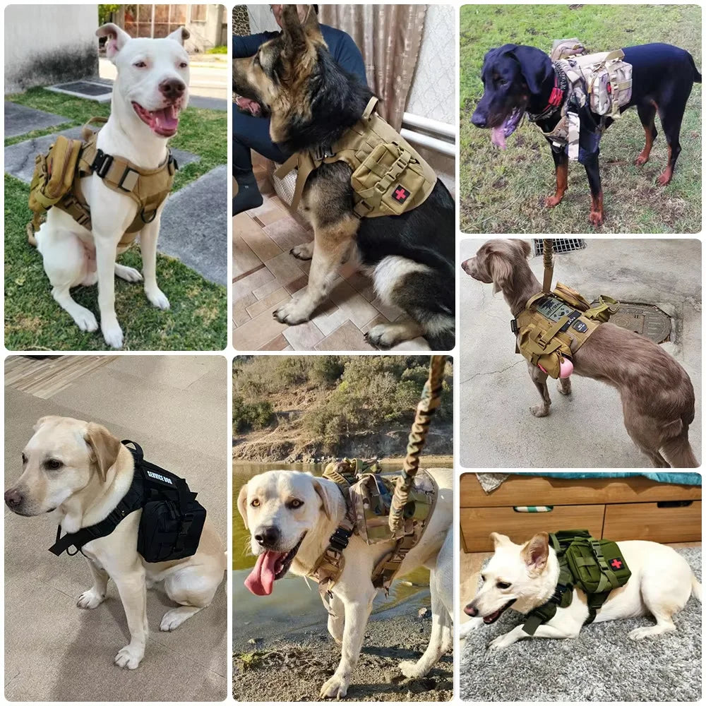 Adjustable Tactical Dog Harness With Leash And Detachable Pocket Pack