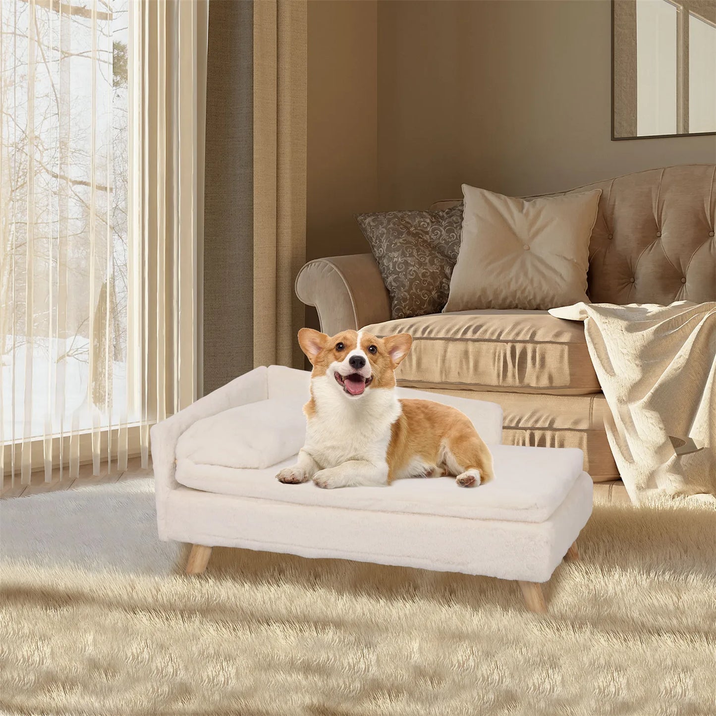 Bingopaw Elevated Pet Bed With Waterproof Cozy Pad And Wood
