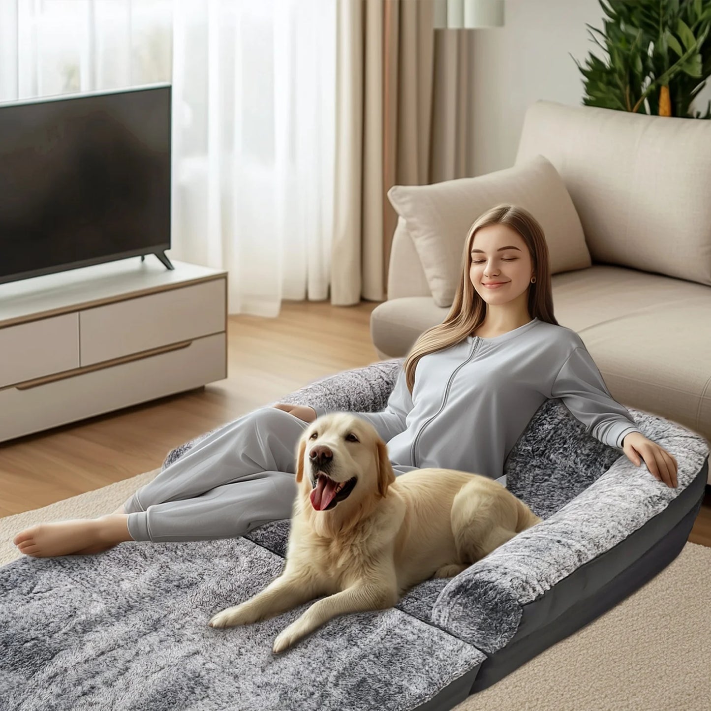 BINGOPAW Foldable Orthopedic Dog Bed With Plush Cushion And Bolster
