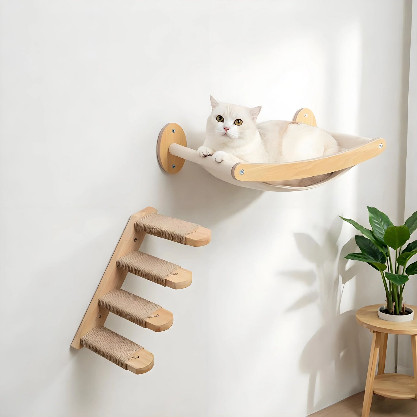 CWV Wall Mounted Cat Hammock With Sisal Rope Climbing Shelf