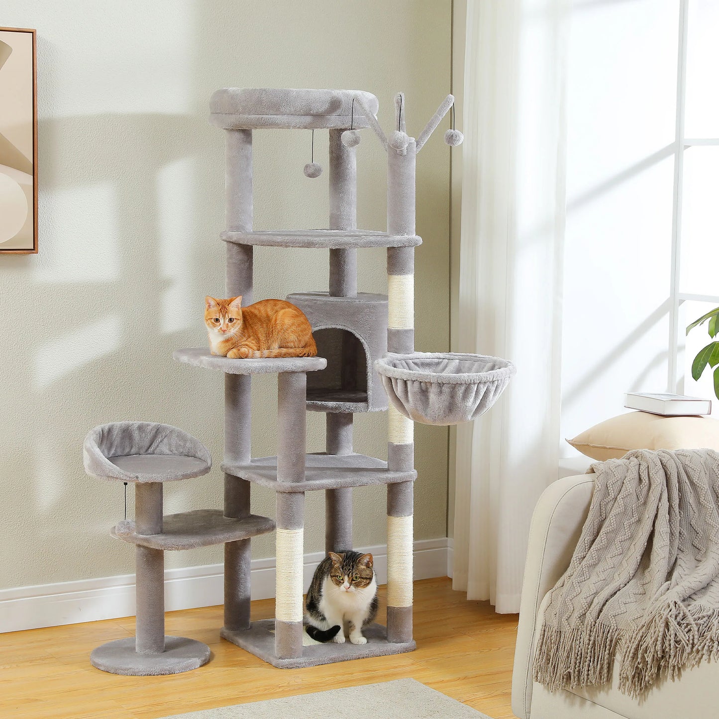 PEQULTI Multi-Level Cat Tree With Scratching Posts And Hammock