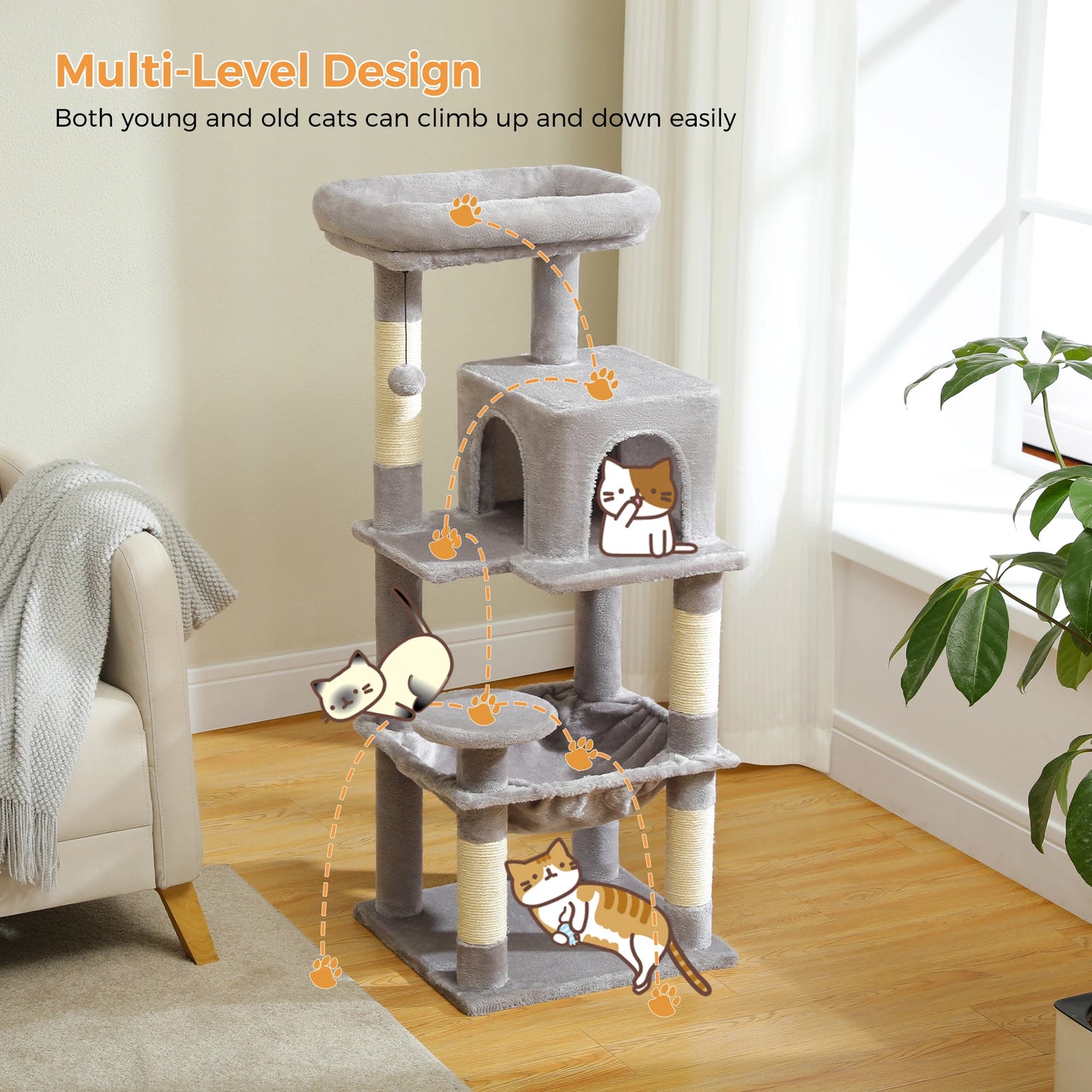 Petepela Cat Tree Indoor 5-Level Tower With Metal Frame
