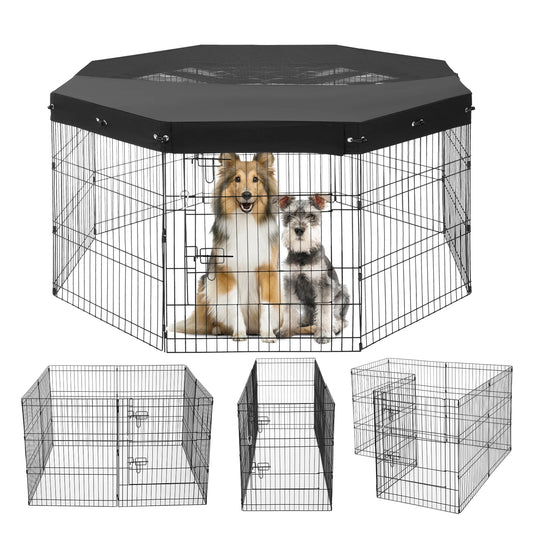 Foldable Dog Playpen Metal Pet Exercise Pen With Top Cover