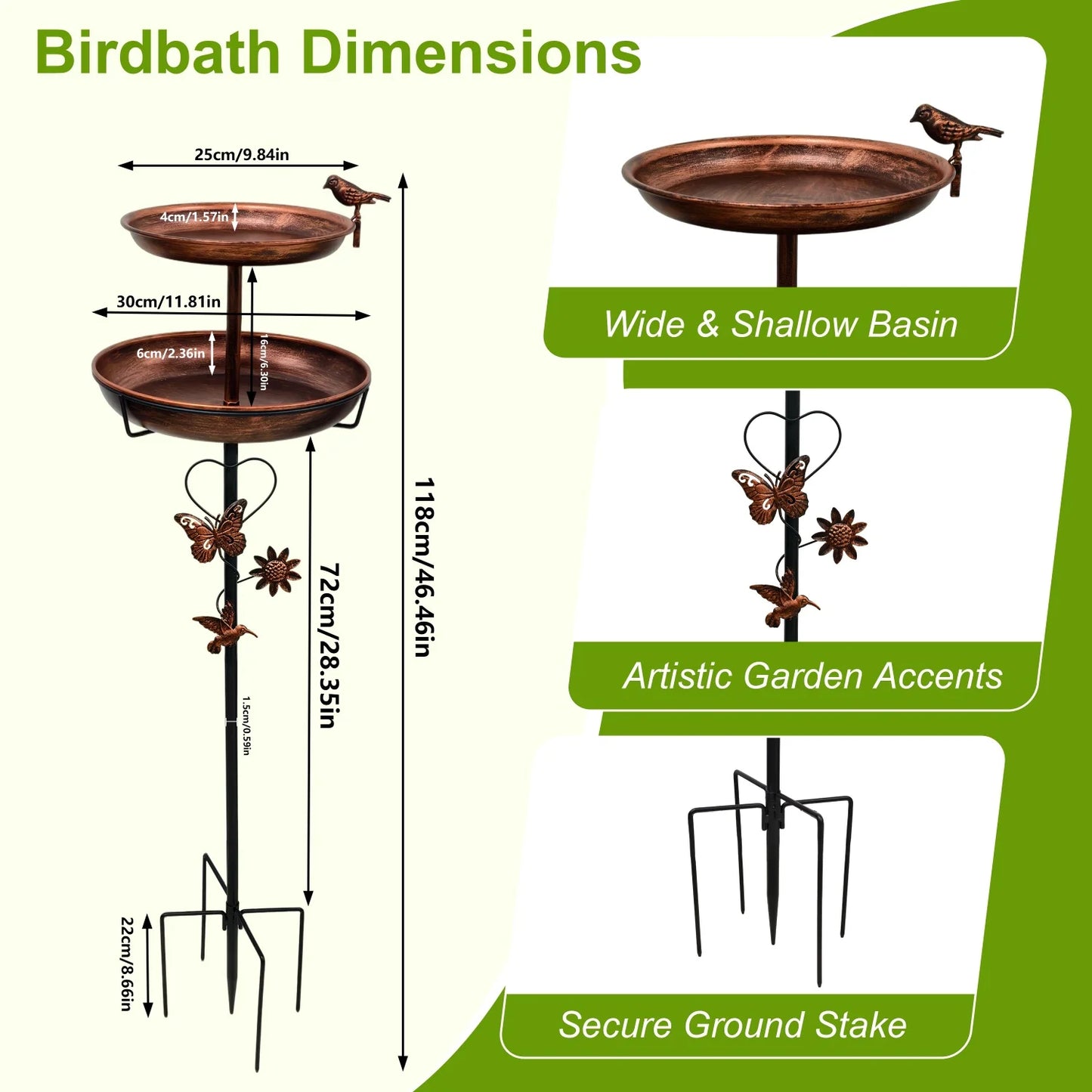 Copper Double Layer Bird Bath Stand For Outdoor Garden Decor
