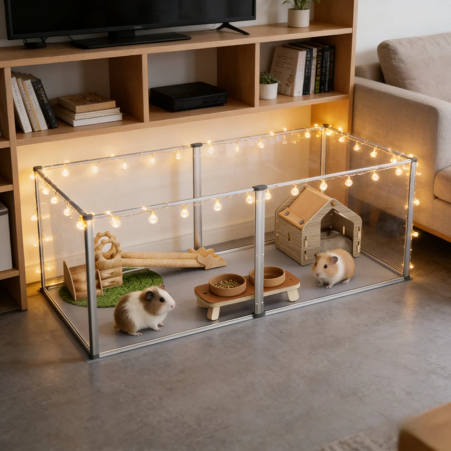 Six Panel Acrylic Hamster Playpen Indoor Enclosure With Waterproof Mat