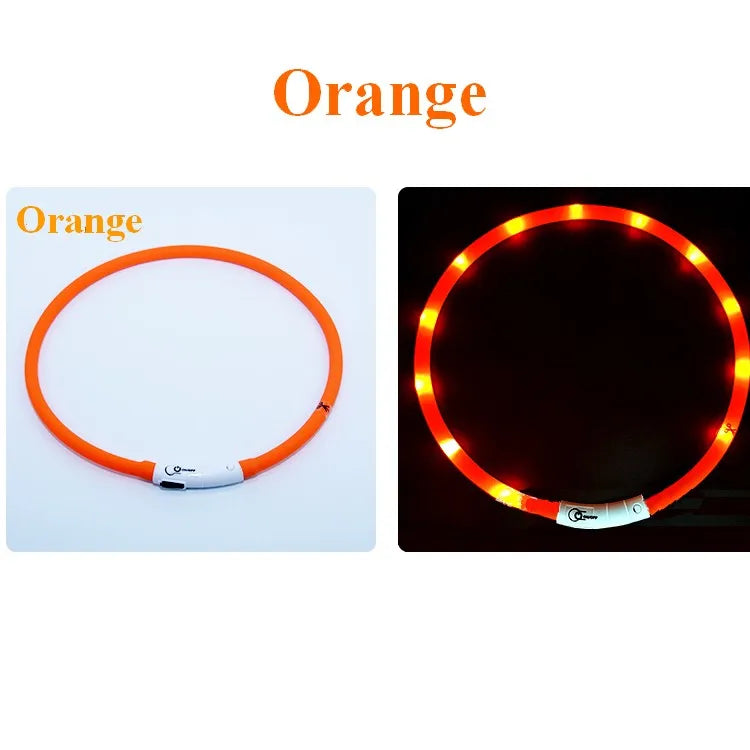Silicone LED Dog Collar Rechargeable With Three Modes Night Safety