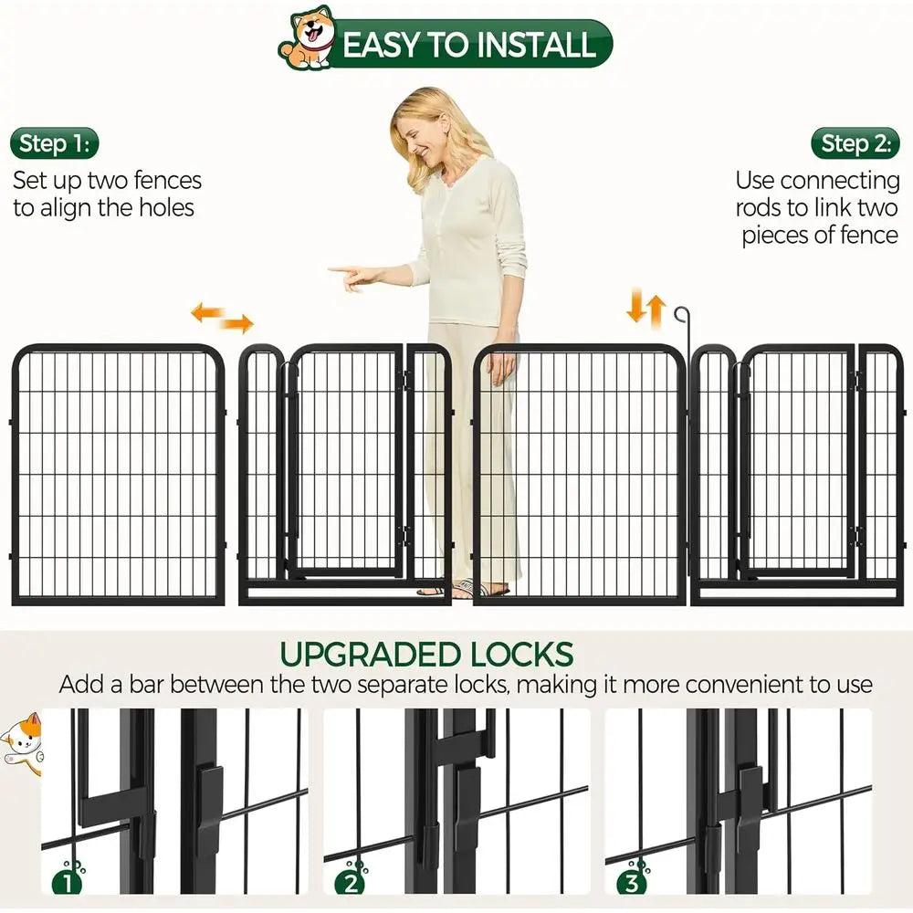 Heavy Duty Metal Dog Playpen Featuring Secure Door Assembly