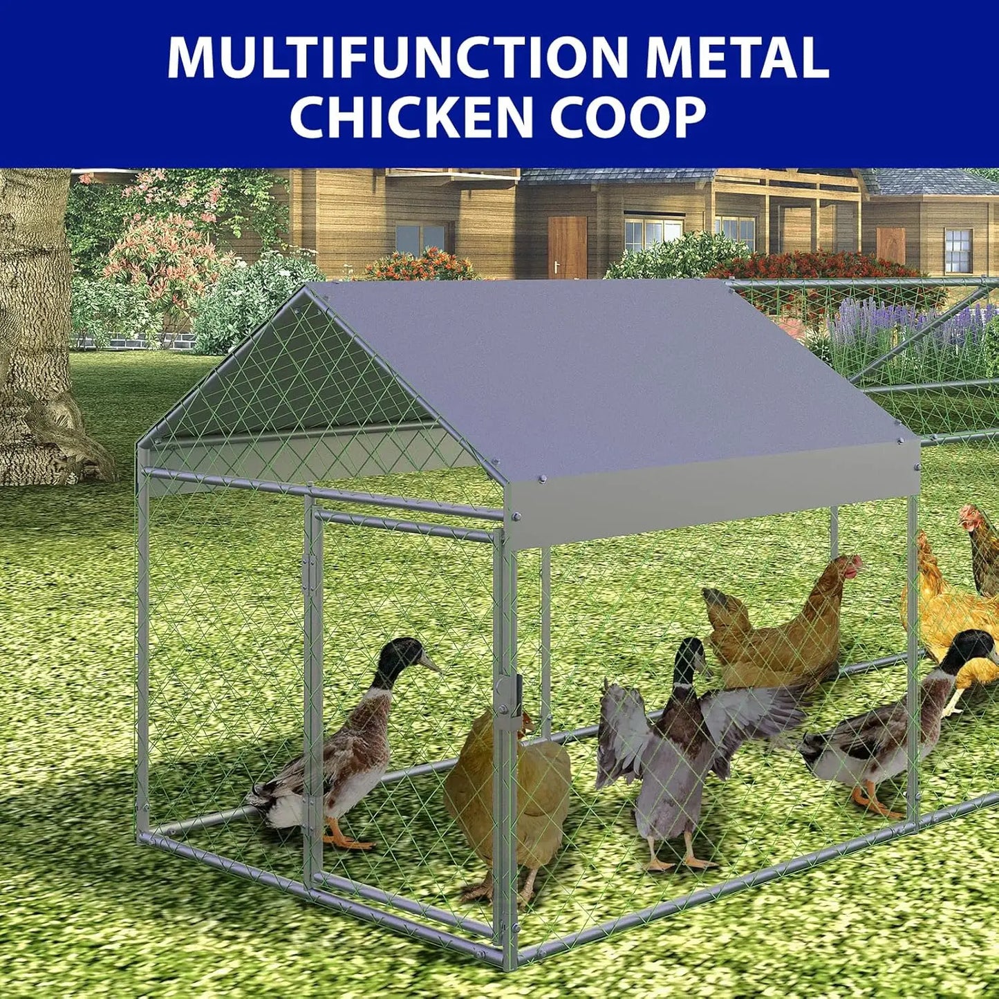 HiMISS Portable Metal Chicken Coop With Waterproof Cover And Run