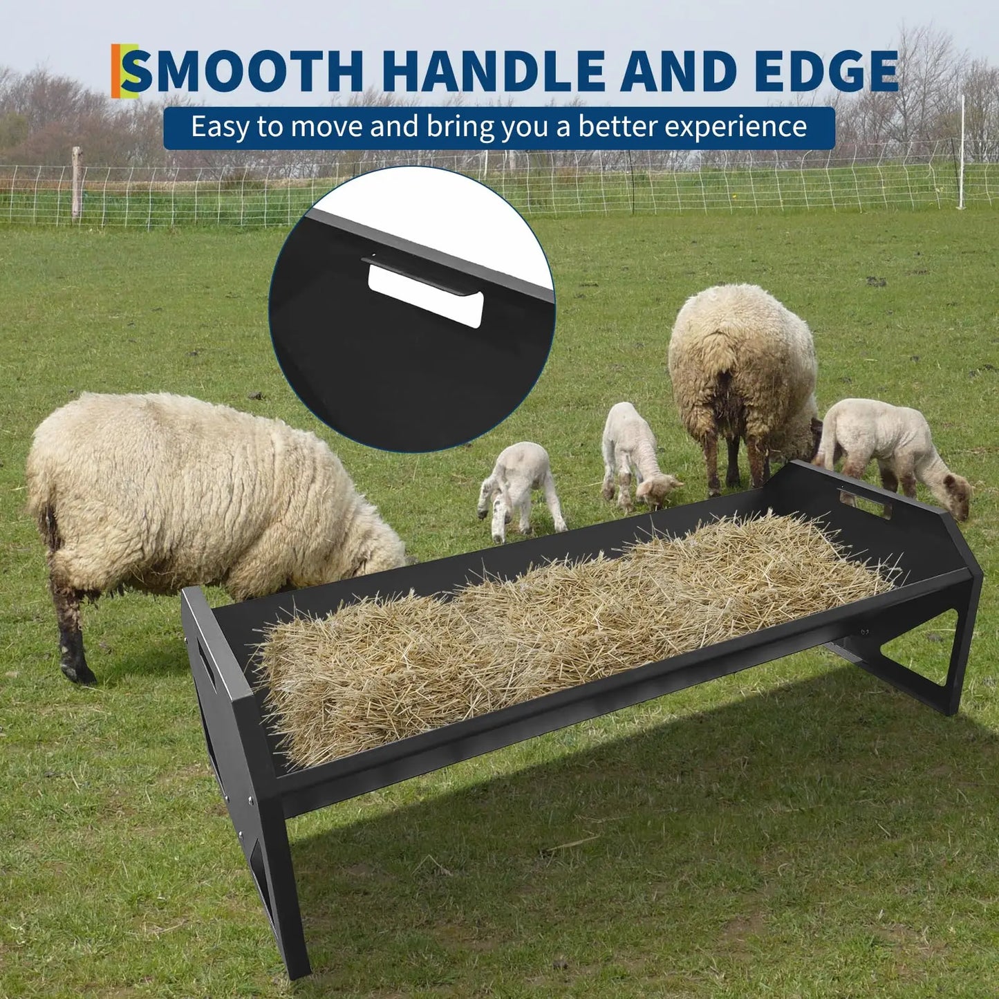 HiMISS Heavy Duty Galvanized Steel Livestock Feeder V Shaped Bottom