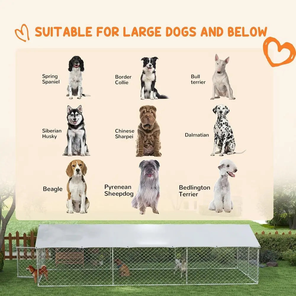 Heavy Duty Galvanized Steel Outdoor Dog Kennel With Waterproof Cover