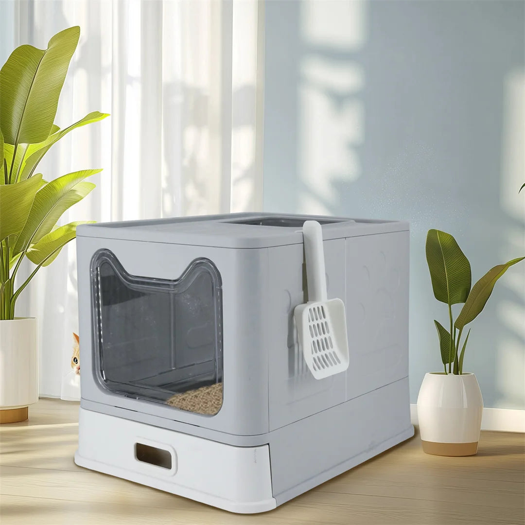 Detachable Enclosed Cat Litter Box With Front Entry Scoop