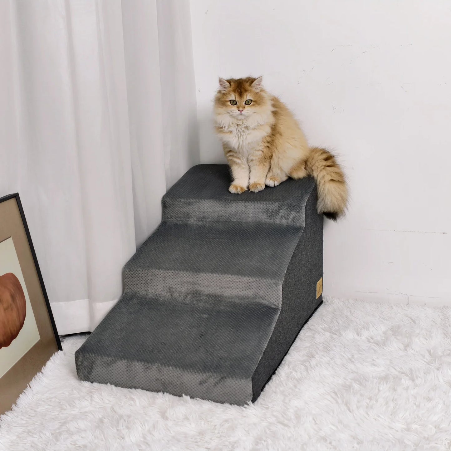 3/4 Step Dog Stairs Ramp With Washable Cover Non Slip