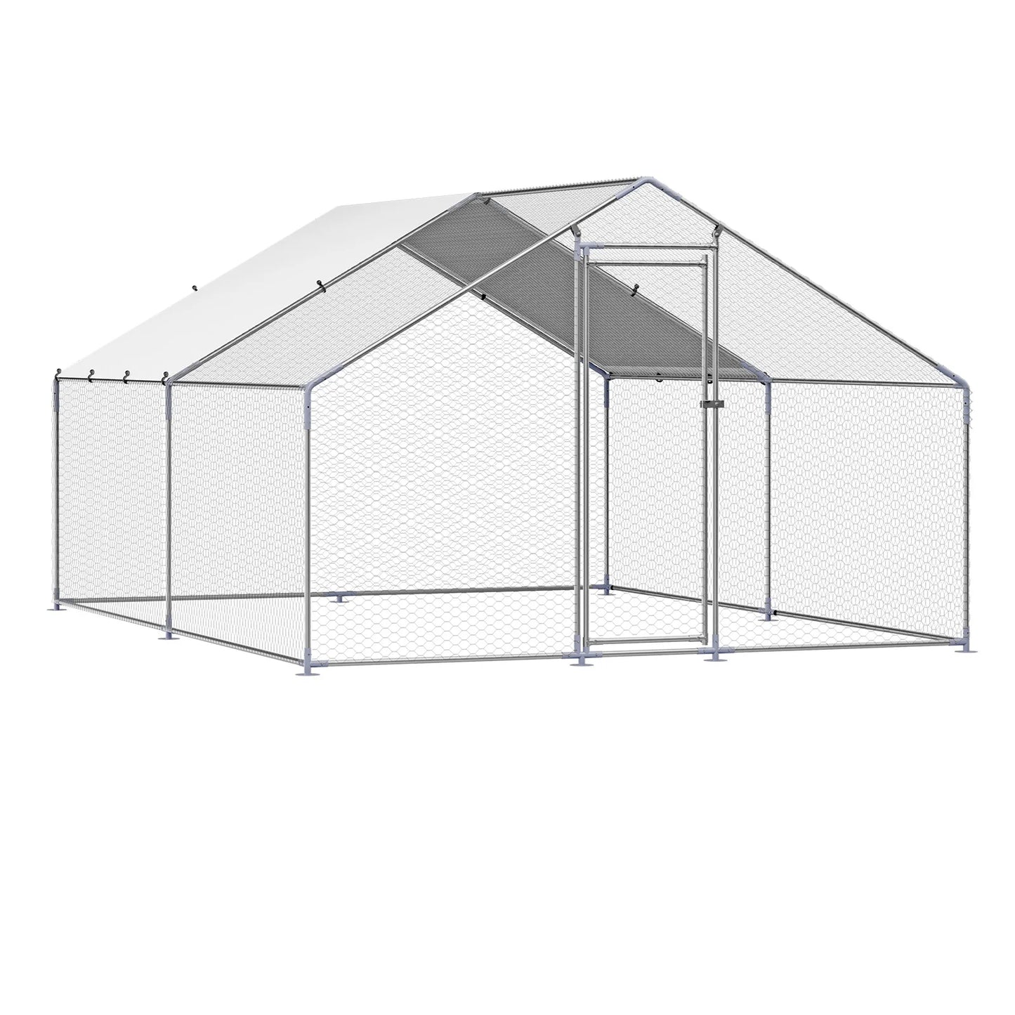 SucceBuy Metal Chicken Coop Walk In Run With Spire Roof Lock