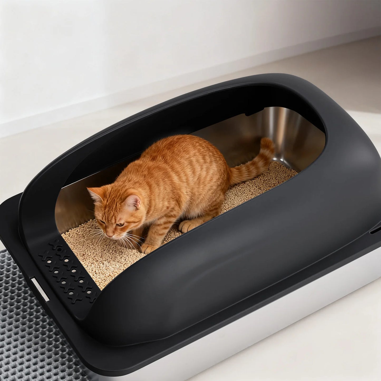 Stainless Steel Cat Litter Box With Lid Anti Leakage Includes Scoop And Mat