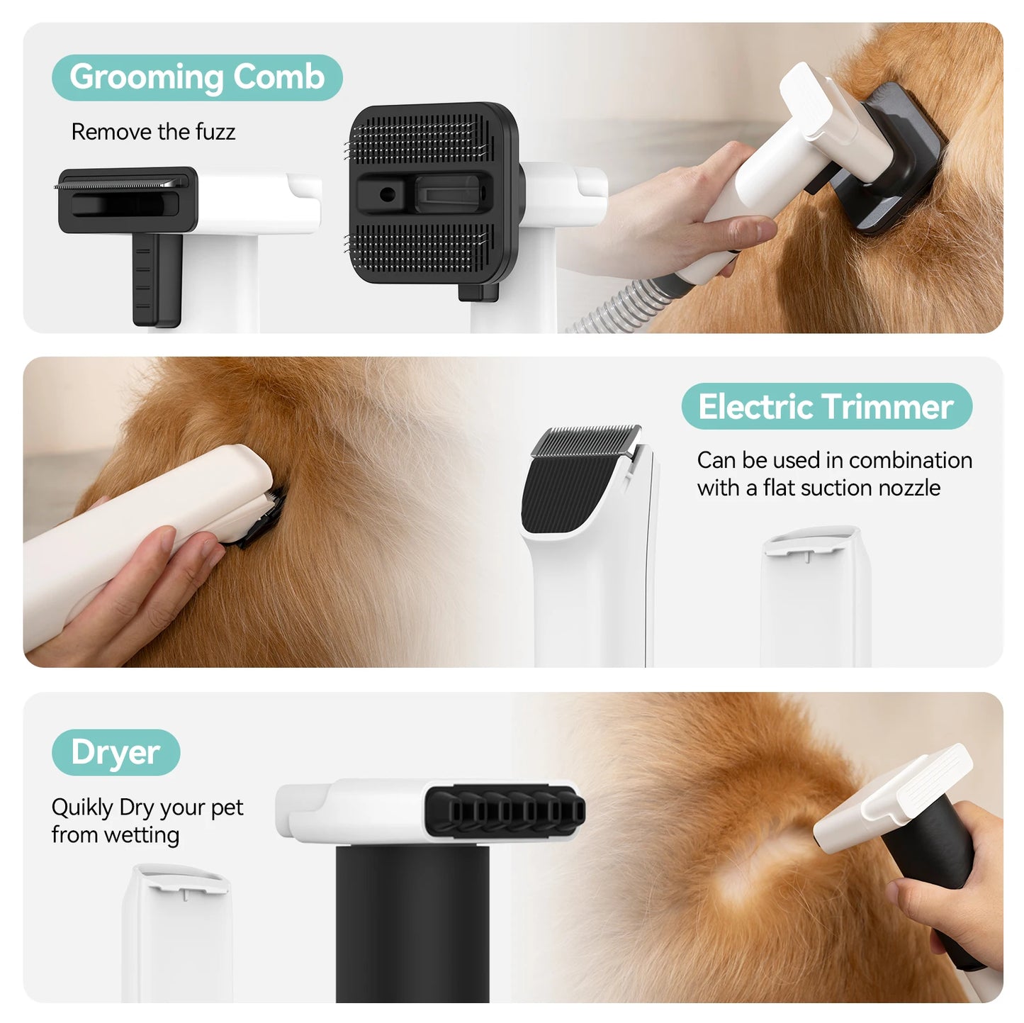 Amicura P1 Pet Grooming Vacuum 15kPa Hair Dryer Kit Tools