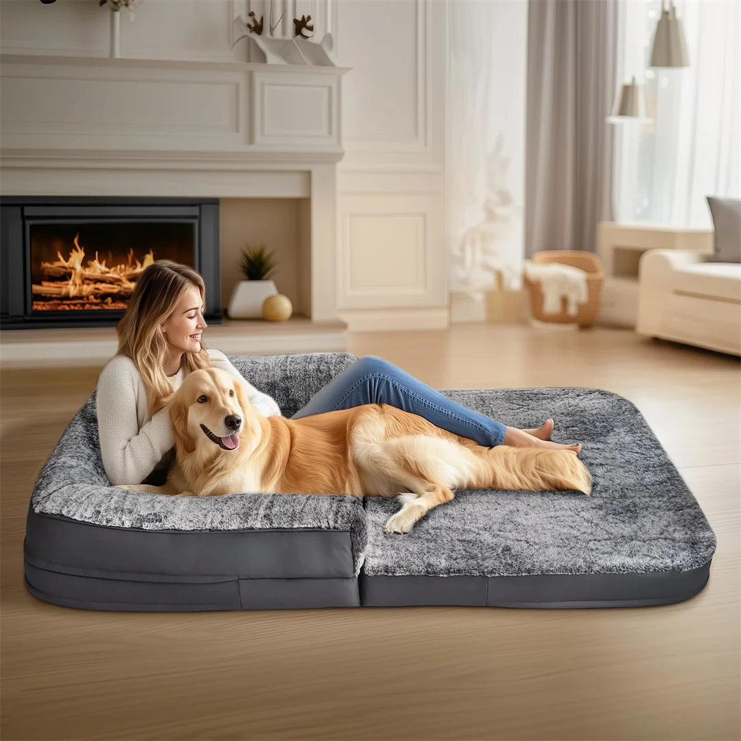 BINGOPAW Giant Orthopedic Calming Dog Bed Foldable Plush Cover