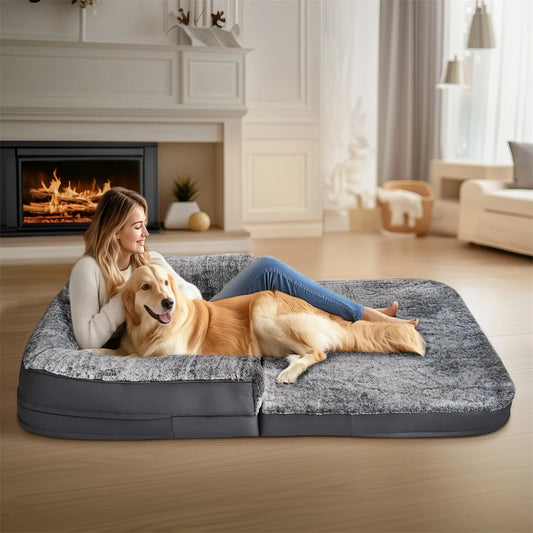 BINGOPAW Giant Orthopedic Calming Dog Bed Foldable Plush Cover