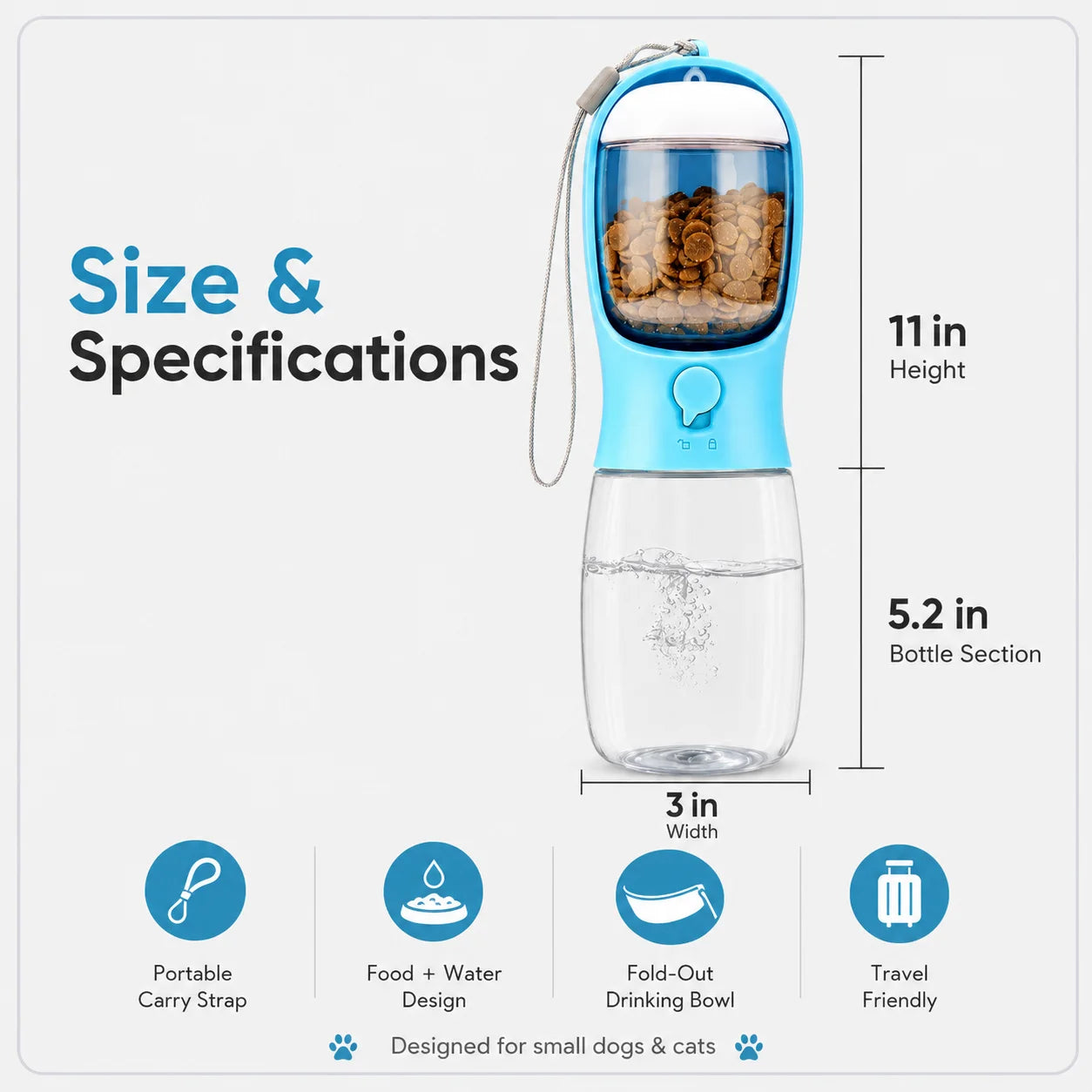 Portable Pet Water Bottle With Food Container Travel Dispenser