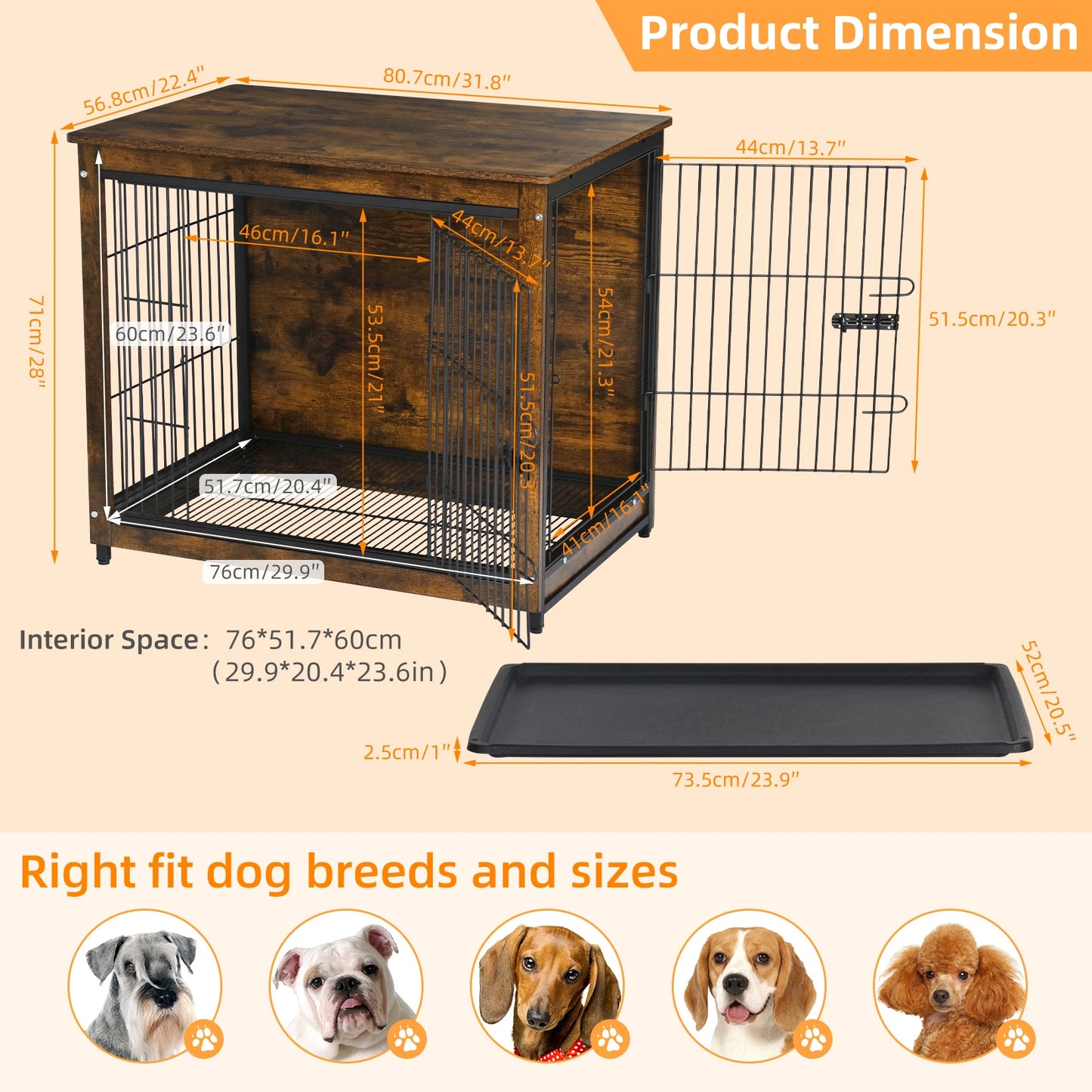 Wooden Dog Crate End Table With Double Doors Indoor Use