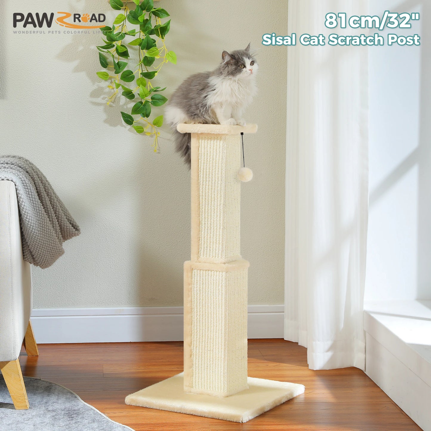 PAWZ Road Cat Scratching Post With Woven Sisal Dangling Ball
