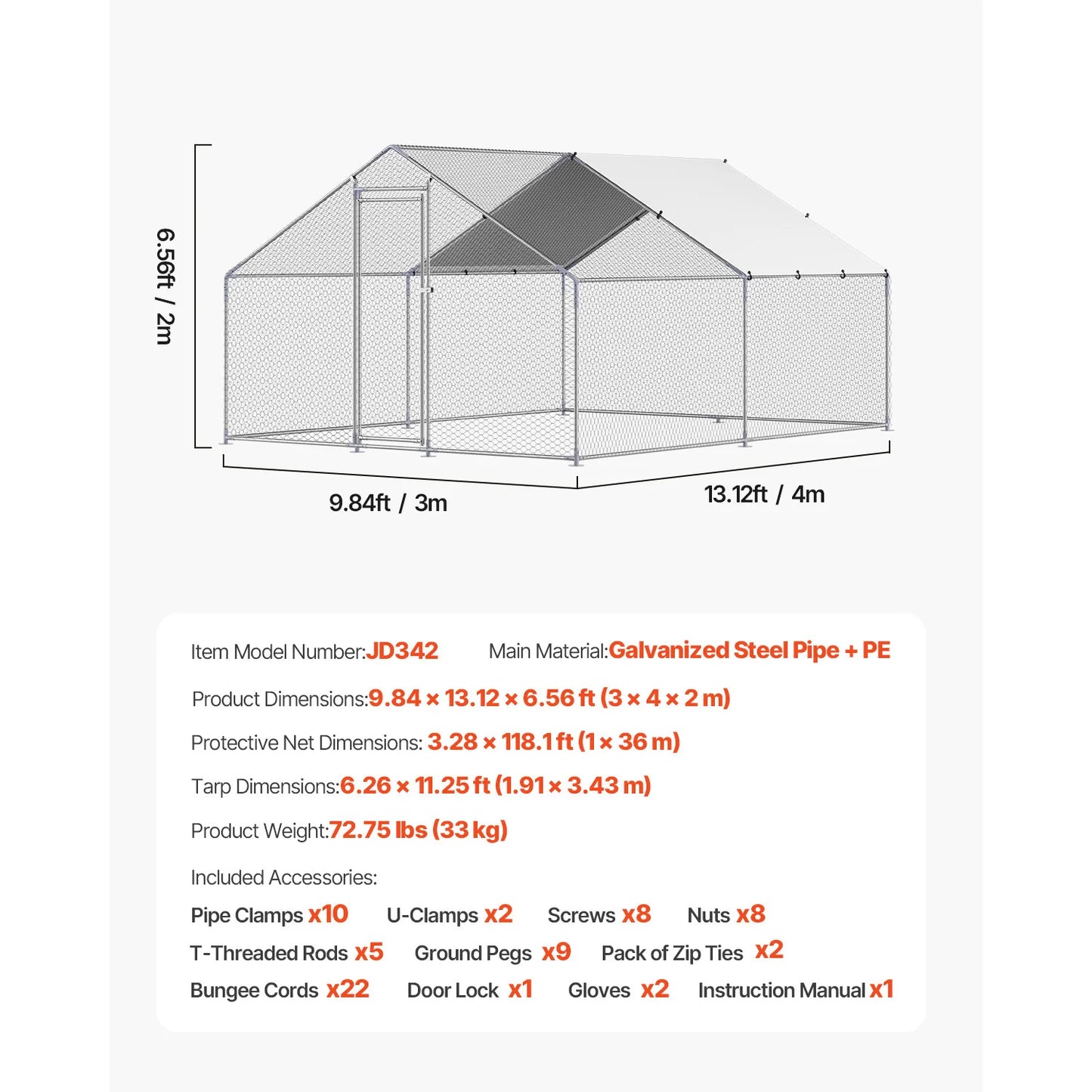 SucceBuy Metal Chicken Coop Walk In Run With Spire Roof Lock