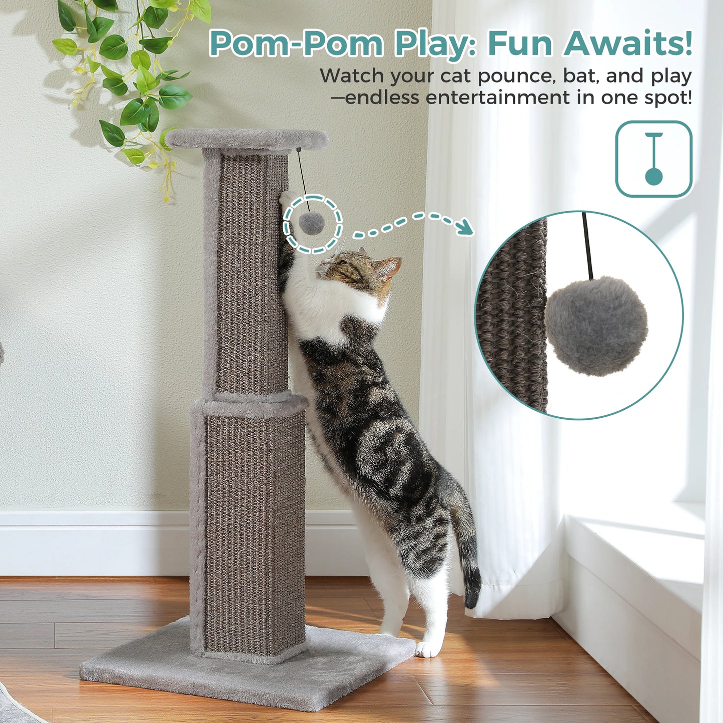 PAWZ Road Cat Scratching Post With Woven Sisal Dangling Ball