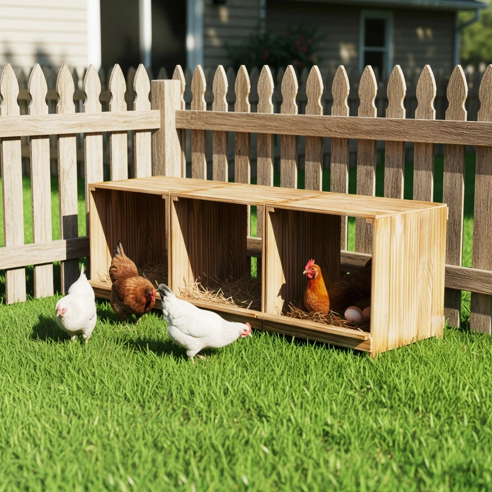 Pine Wood Chicken Nesting Box Three Compartments For Easy Egg Collection