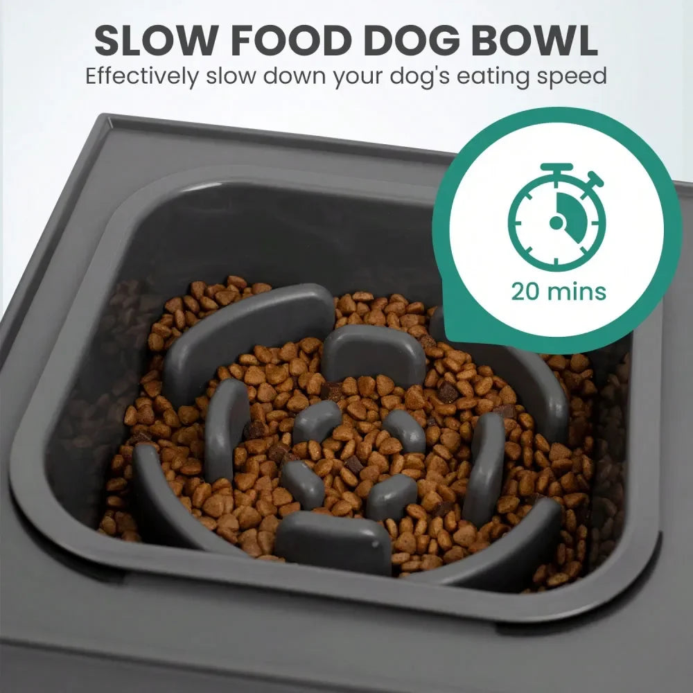 Stainless Steel Elevated Dog Bowl With Slow Feeder