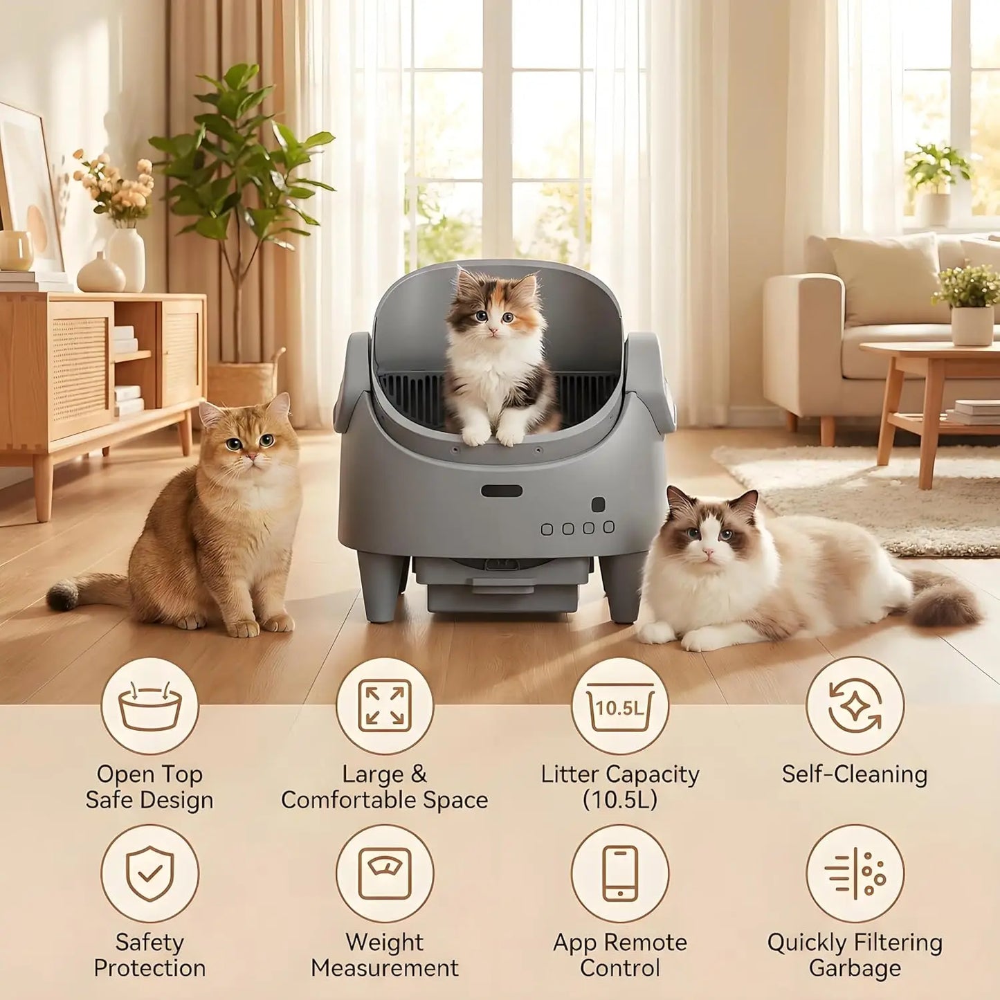 Himmiss Smart Automatic Cat Litter Box WiFi Control Self Cleaning
