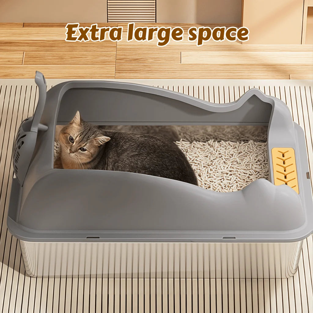XMSJ Stainless Steel Cat Litter Box With Privacy And Mat
