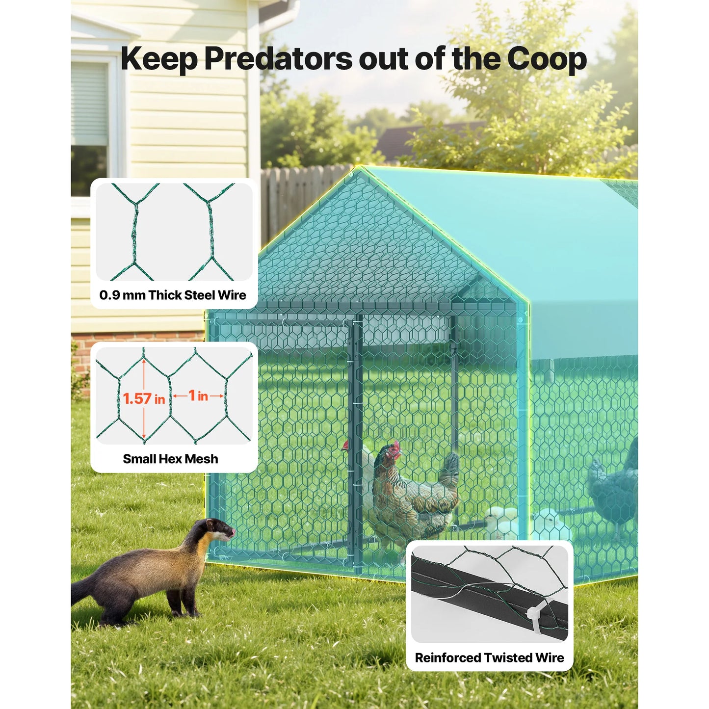 SucceBuy Metal Chicken Coop With Spire Roof And Waterproof Cover