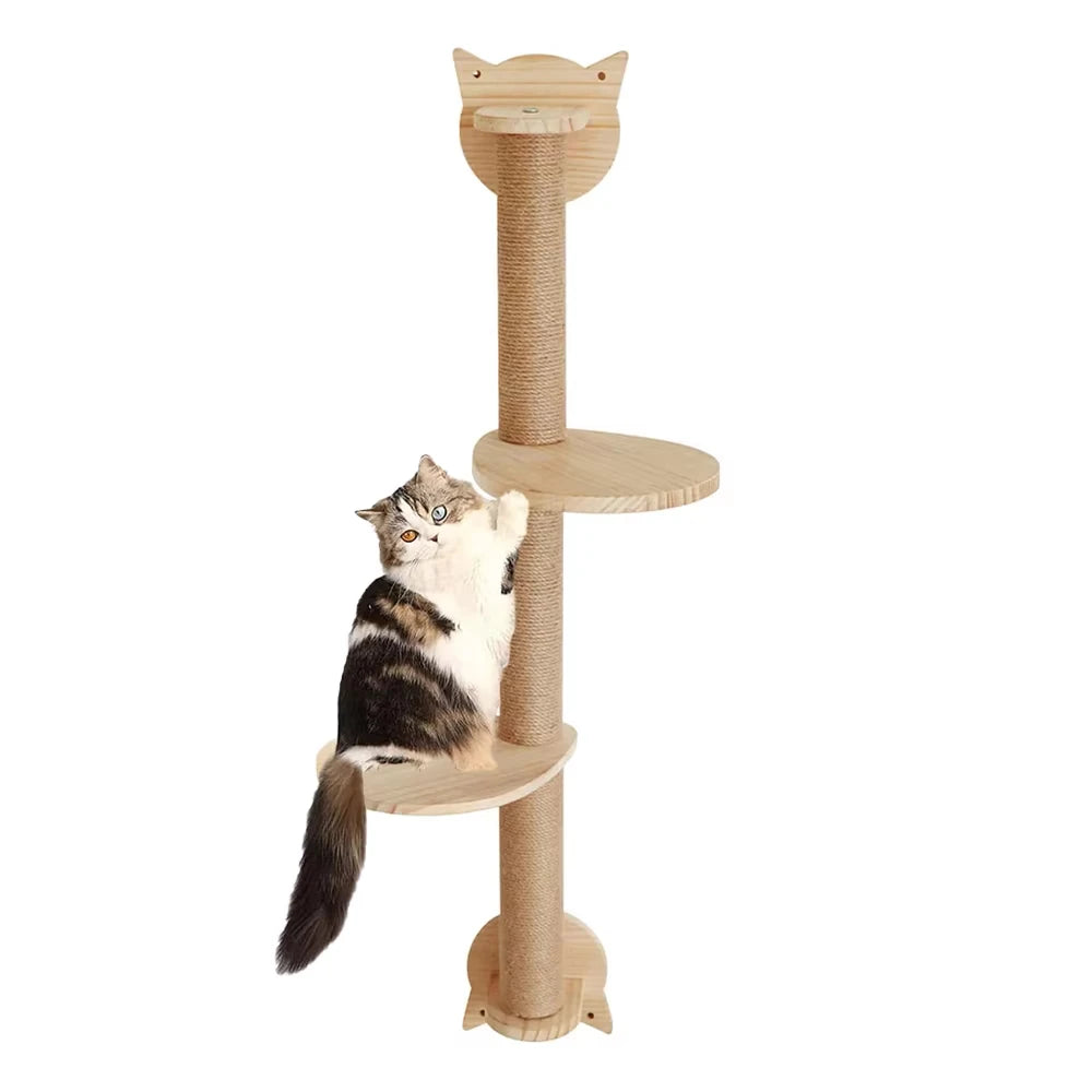 Sisal Wall Mounted Cat Tree Featuring Dual Perches And Hammock