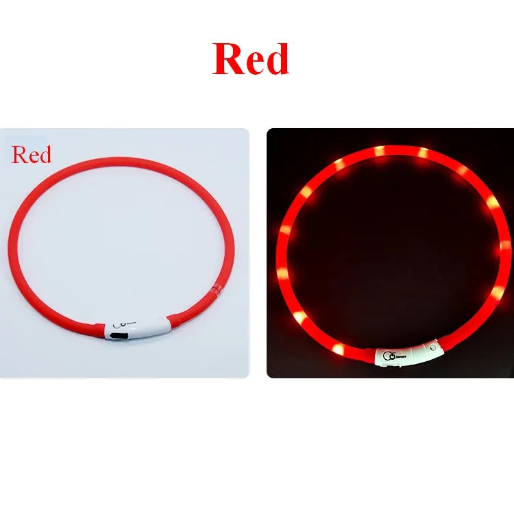 Silicone LED Dog Collar Rechargeable With Three Modes Night Safety