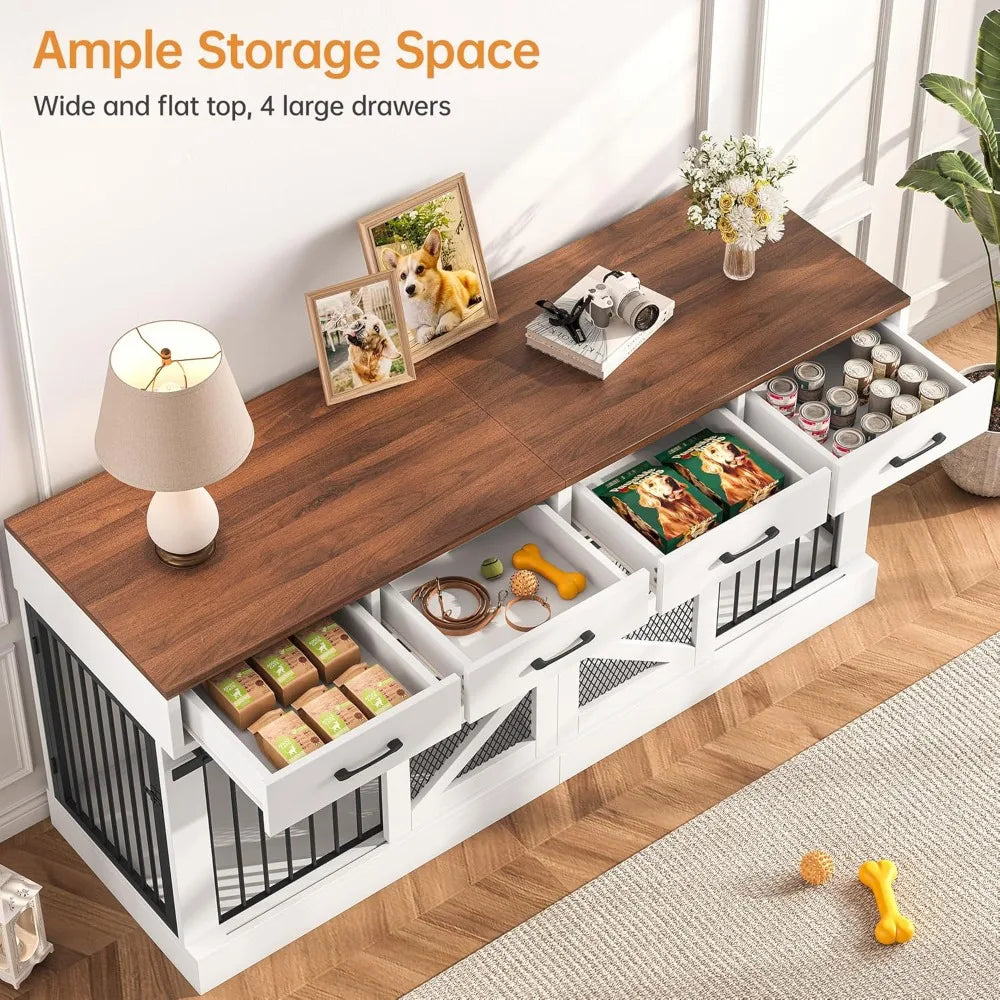 Dual Canine Jumbo Wooden Crate Furniture With Drawer Storage