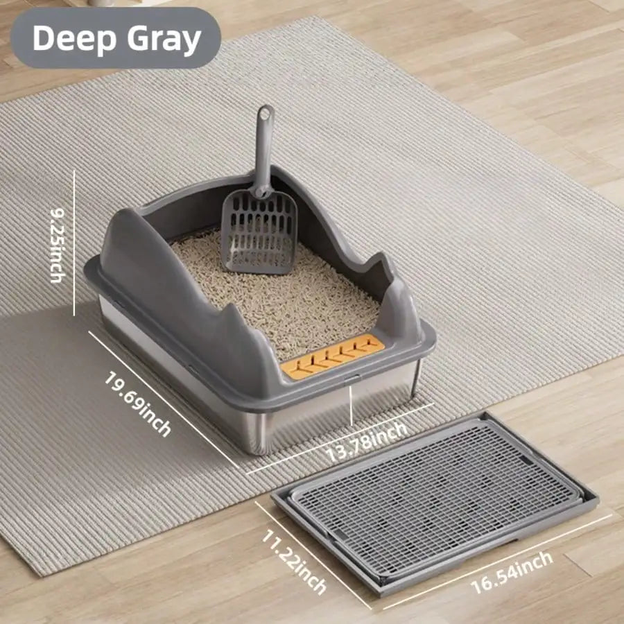 XMSJ Stainless Steel Cat Litter Box With Privacy And Mat