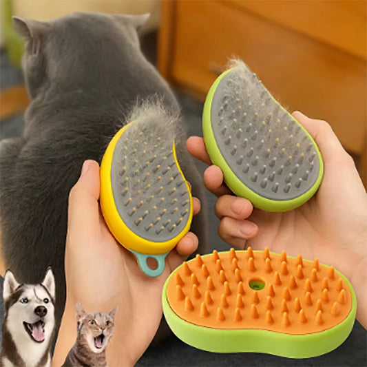 Pet Steam Hair Removal Brush 3 In 1 Silicone Groomer
