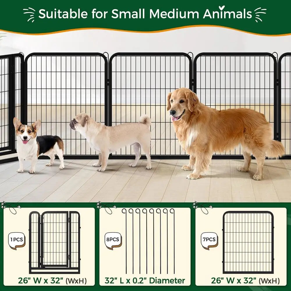 Heavy Duty Metal Dog Playpen Featuring Secure Door Assembly