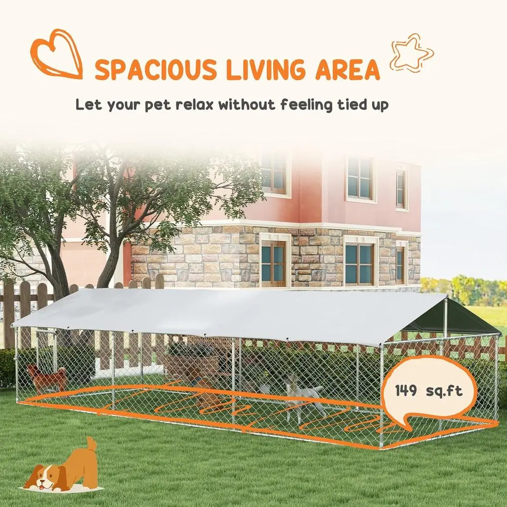 Heavy Duty Galvanized Steel Outdoor Dog Kennel With Waterproof Cover