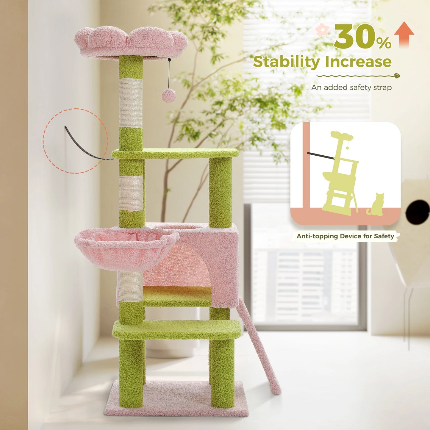 PEQULTI Flower Cat Tree Multi Level Cat Tower With Hammock