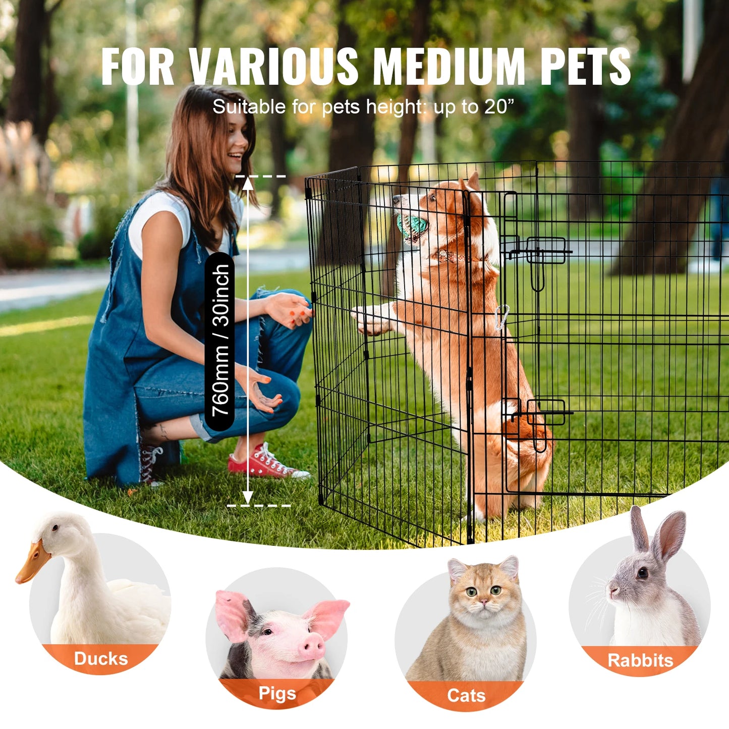 Foldable Dog Playpen Metal Pet Exercise Pen With Top Cover