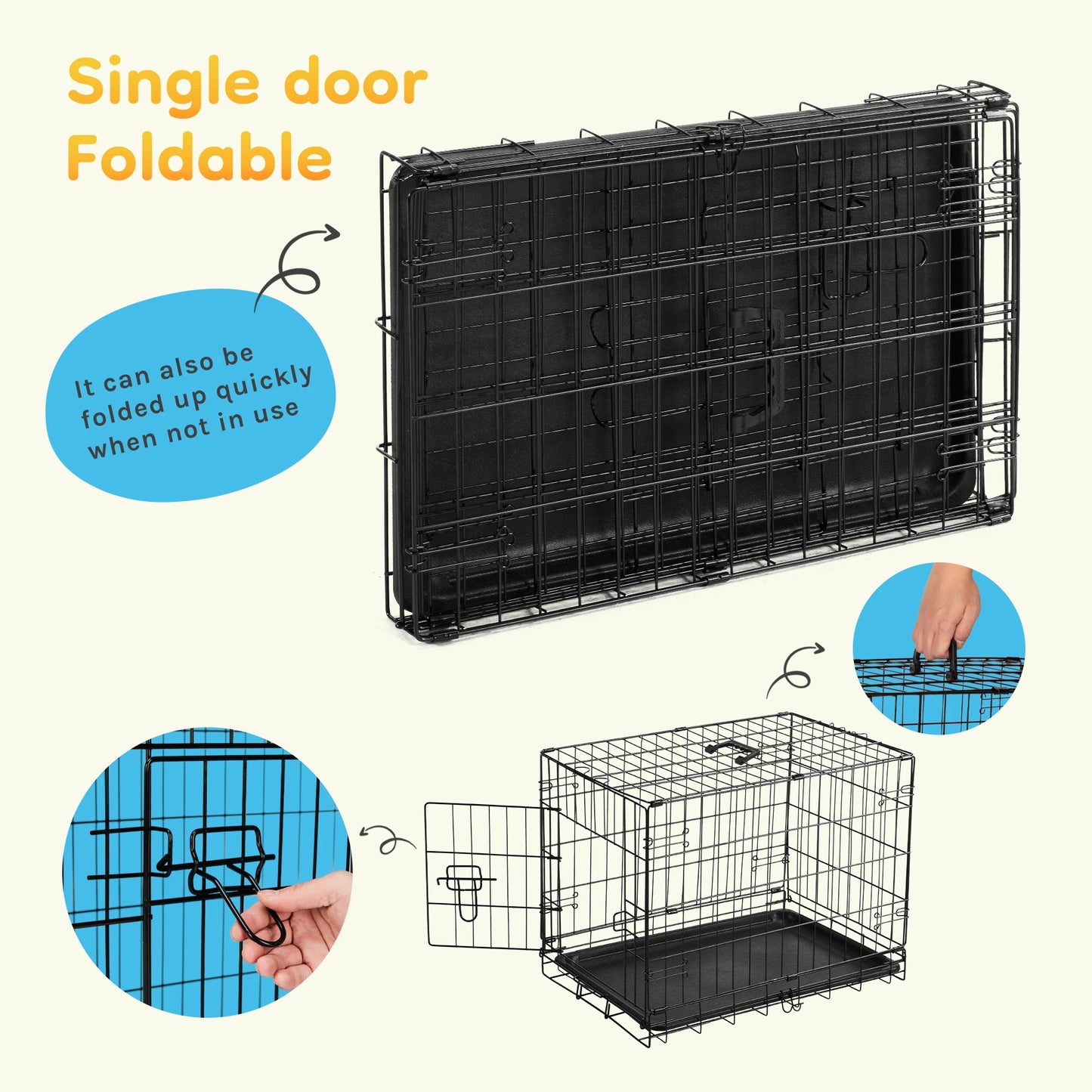 JHK Folding Metal Wire Dog Cage With Leak-Proof Pan