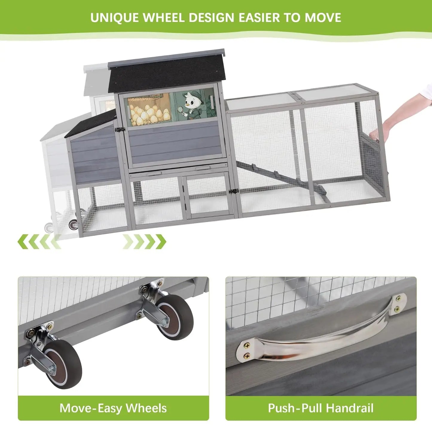 Large Wooden Chicken Coop With Wheels For Outdoors Openable Top