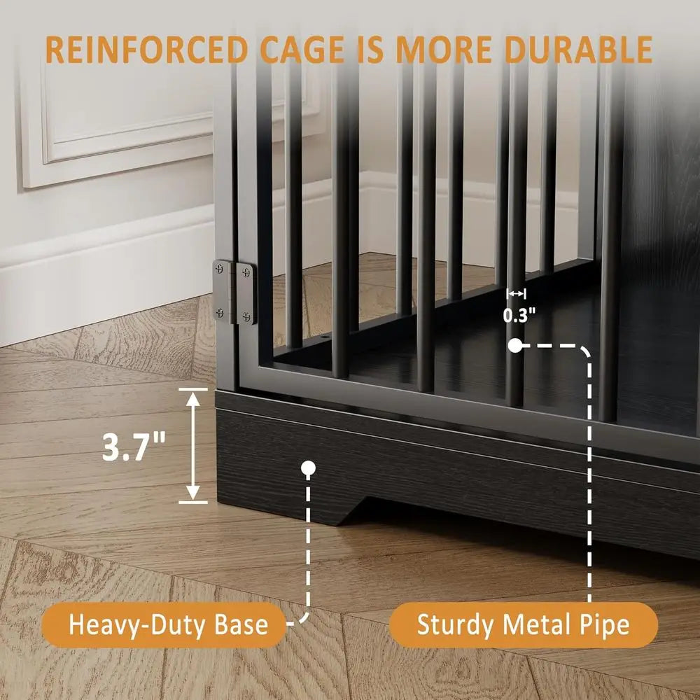 Farmhouse Heavy Duty Dog Crate End Table With Bowl And Drawers