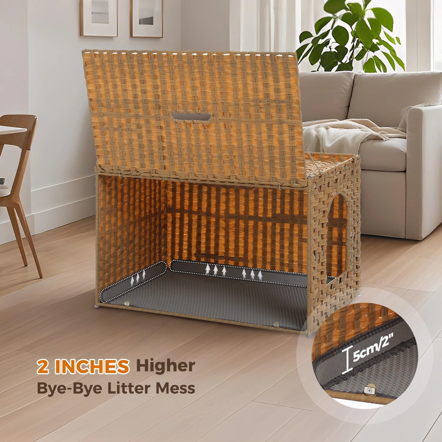 PEQULTI Rattan Cat Litter Box Enclosure With Flip-Up Door